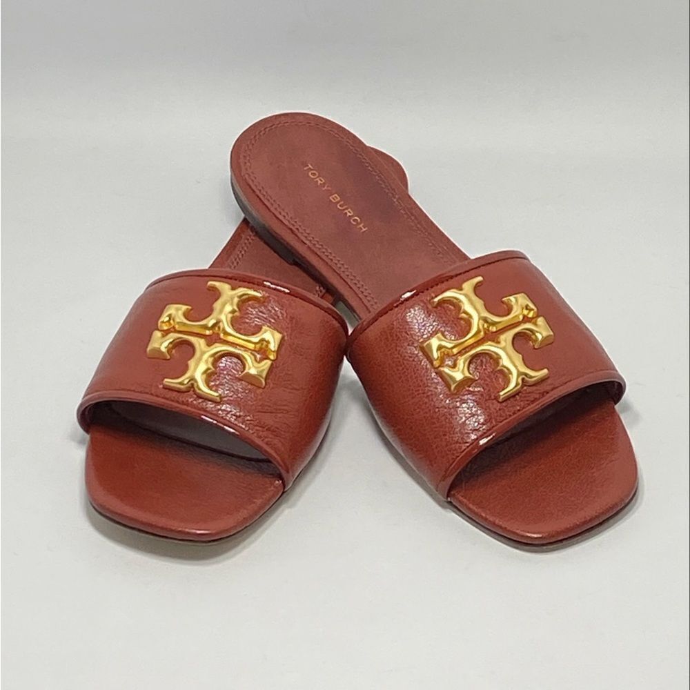 Tory Burch Elanor Leather Logo Slides size 6.5
